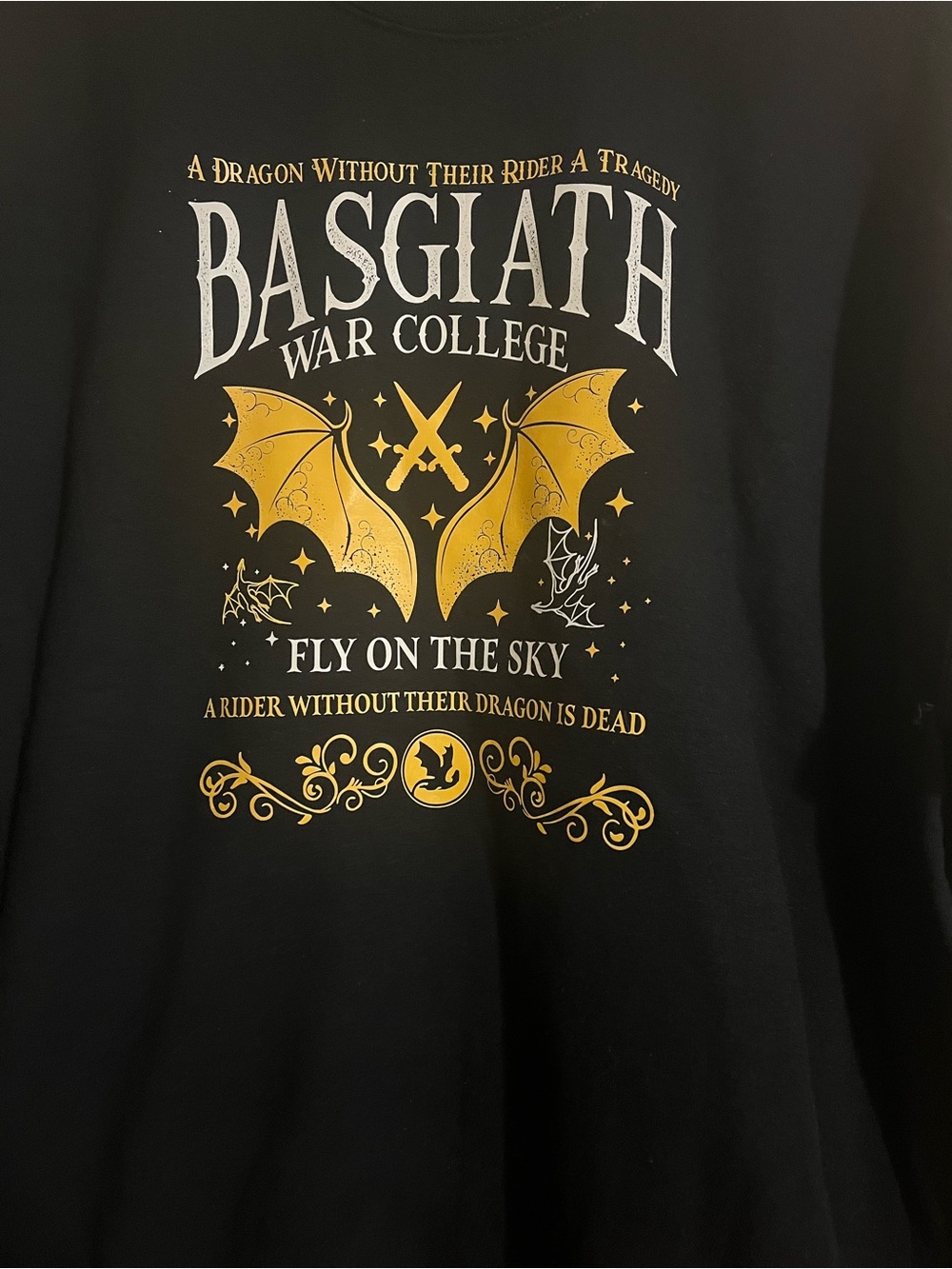 Basgiath War College Black Graphic Tee - Gold Print